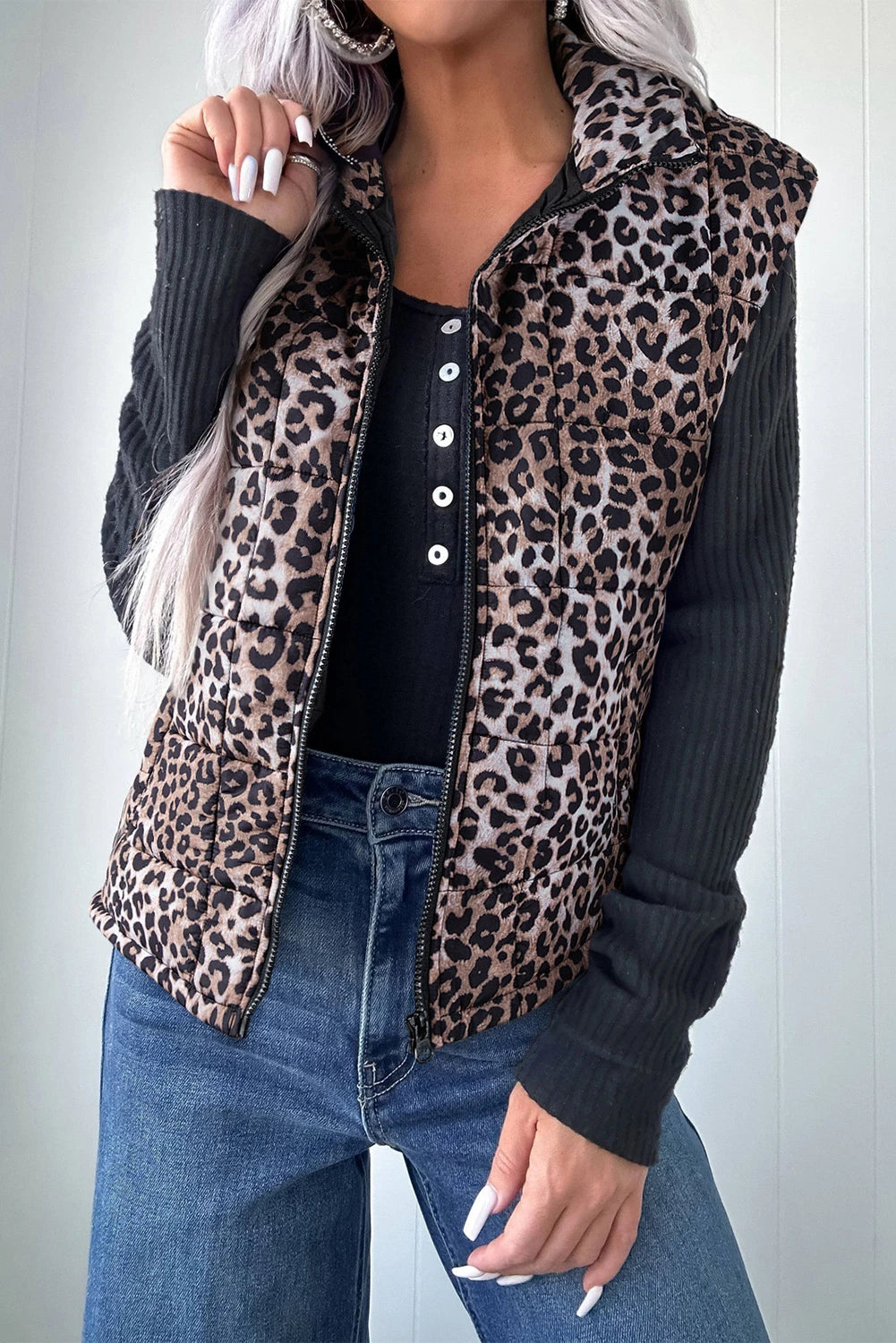 Pre-Order Leopard Puffer Vest Jacket - side view