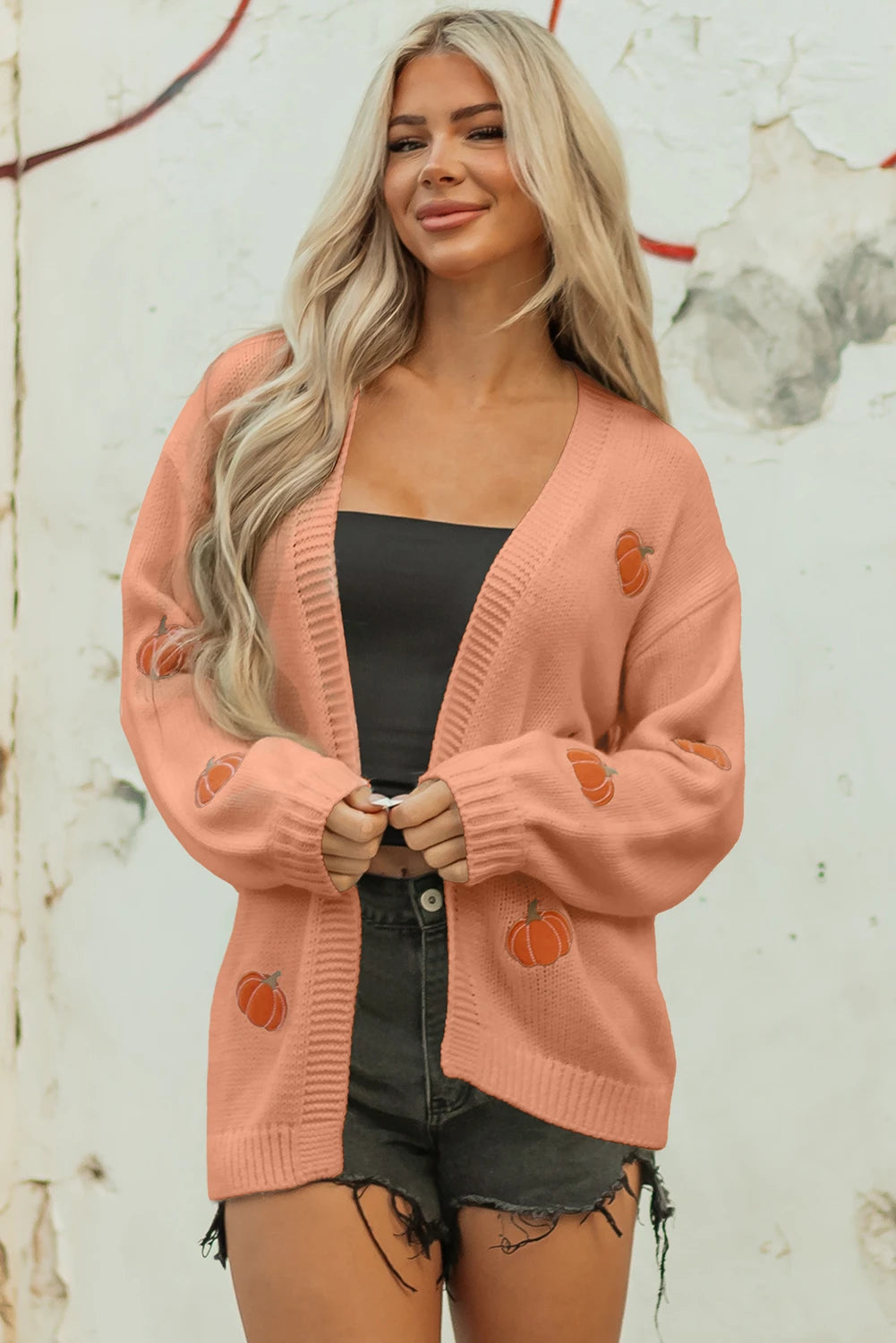 Pumpkin Patch Cardigan Peach - front view