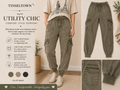 Tinseltown Utility Chic Cargo Joggers in olive wash size XS with functional pockets and ribbed ankle cuffs