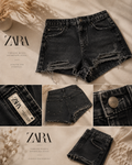 Zara Distressed Denim Shorts in dark wash size 6 with high rise fit and frayed hem