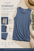Old Navy Everyday Perforated Tank in blue with breathable perforated fabric and relaxed fit