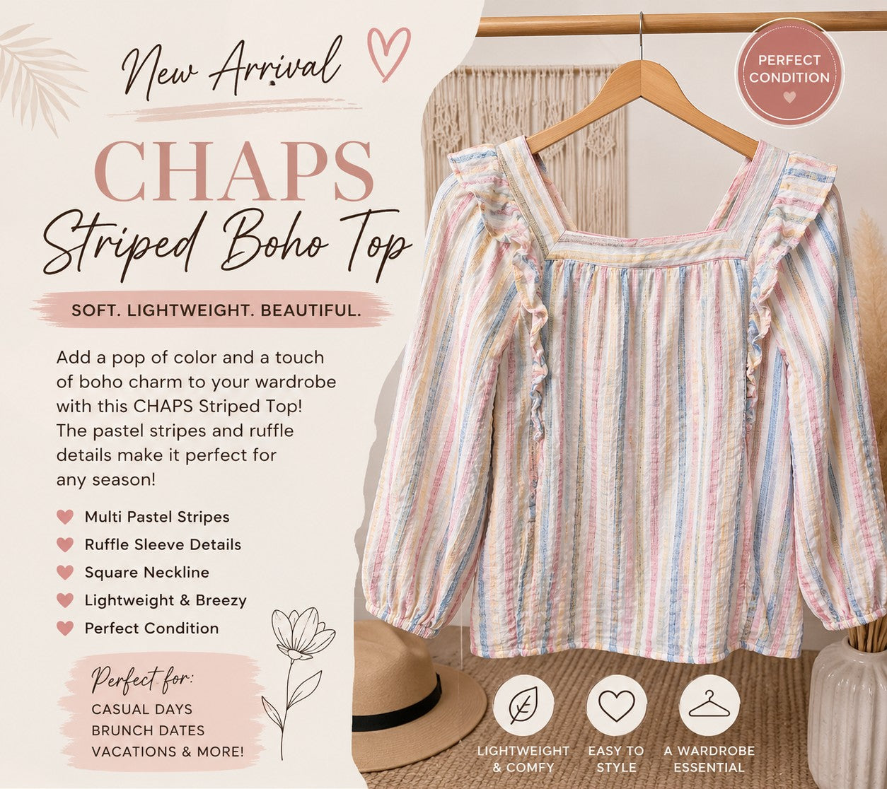 CHAPS Striped Boho Top
