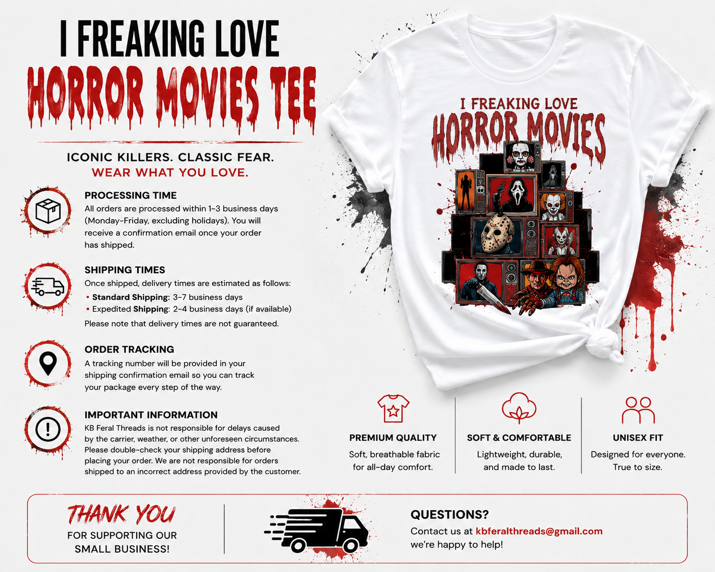 I Freaking Love Horror Movies Tee - unisex graphic tee